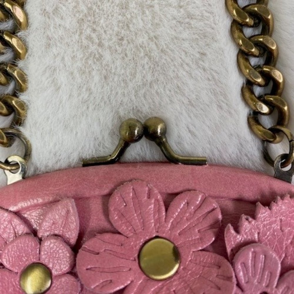 Isabella Fiore Pink Leather Chain Mini Bag w/Floral Appliques MSRP $158. - Picture 5 of 10